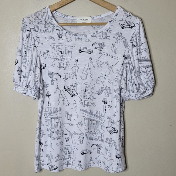 Kim & Cami Cafe Scene Top Size M Lightweight Stretch - Picture 2 of 8